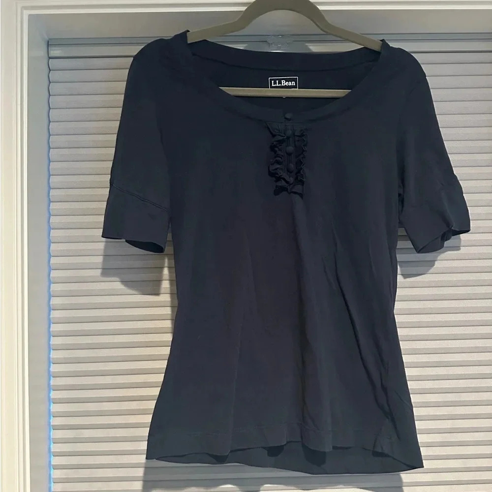 L.L. Bean navy shirt with button and frill details